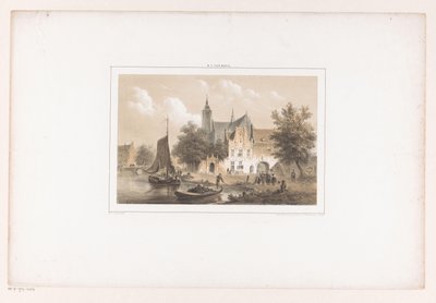 Bybilde med elv og kirke av Bartholomeus Johannes van Hove