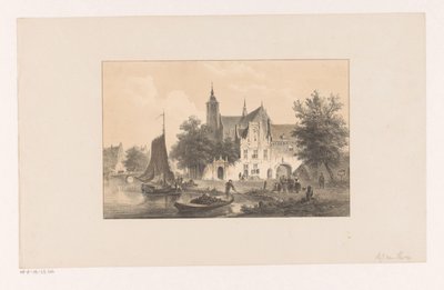 Bybilde med elv og kirke av Bartholomeus Johannes van Hove