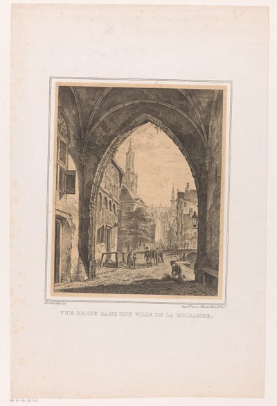 Bybilde fra under en port Vue-pris dans une ville de la Hollande (tittel på objekt) av Bartholomeus Johannes van Hove