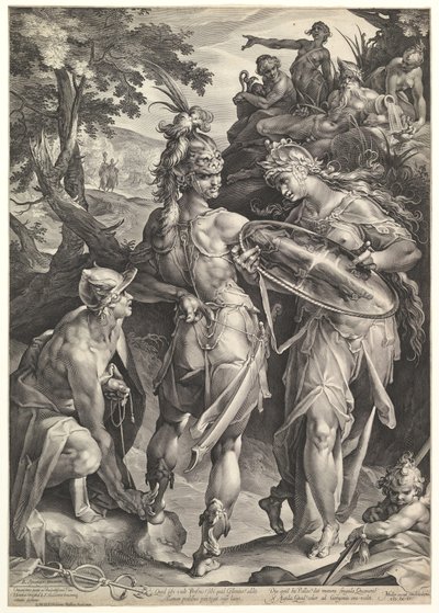 Minerva og Mercury Arming Perseus, 1604 av Bartholomeus Spranger