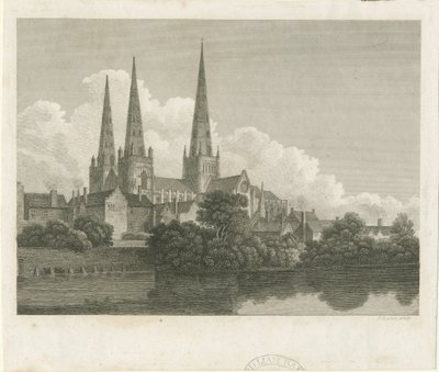 Lichfield Cathedral - South West View: gravering, nd [?1796] av Bartholomew Howlett