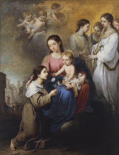 Jomfruen og barnet med Saint Rose of Viterbo av Bartolomé Esteban Murillo