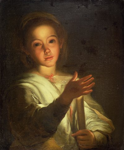 En ung jente som skygger for et stearinlys (olje på lerret) av Bartolome Esteban (follower of) Murillo