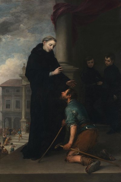 Den hellige Thomas av Villanova helbreder en lam mann av Bartolomé Esteban Murillo