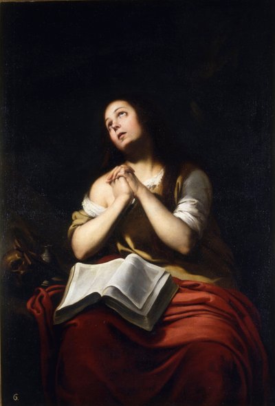 ""Marie Madeleine repentante"" (The Repentant Mary Magdalene) Maleri av Bartolome Esteban Murillo (1617-1682) - vers 1650 - Olje på lerret Dim 20x15 cm Real Academia de Bellas Artes de San Fernando, Madrid av Bartolomé Esteban Murillo