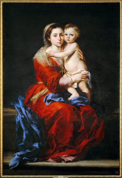 Jomfru Maria med rosenkransen (maleri på lerret) av Bartolome Esteban Murillo