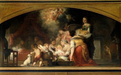 Jomfru Marias fødsel føder Maria. Maleri av Bartolome Murillo (1618-1682) 1661 Søn. 1,79x3,49 m Paris, Musée du Louvre av Bartolomé Esteban Murillo