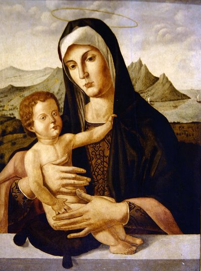 Jomfru og barn av Bartolomeo (style of) (fl.c.1619) Montagna