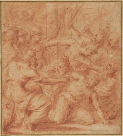 David bietet König Saul den Kopf Goliaths an av Bartolomeo Biscaino