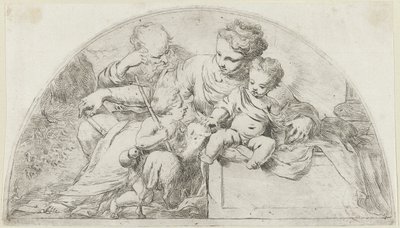 Hellig familie med den unge døperen Johannes av Bartolomeo Biscaino