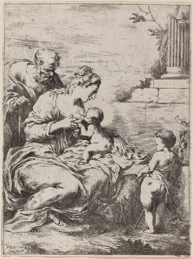 Den hellige familie med Saint John av Bartolomeo Biscaino