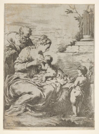Den hellige familie med spedbarnet St. Johannes døperen til høyre, 1650-57. av Bartolomeo Biscaino