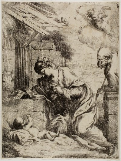 Jomfruen som tilber Jesusbarnet av Bartolomeo Biscaino