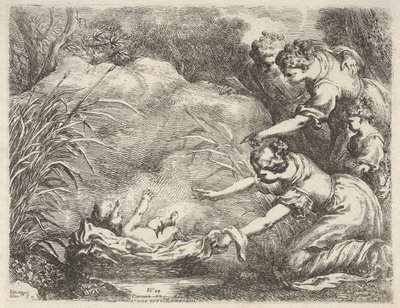 Funnet av Moses som ble reddet fra Nilen av tjenestepikene til Faraos daug..., 1650-57. av Bartolomeo Biscaino