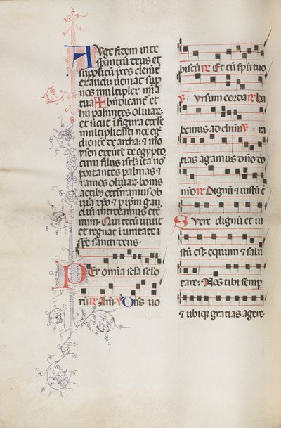 Missale: Fol. 111v, inneholder litt musikk som en del av palmesøndagsliturgien, 1469. av Bartolomeo Caporali