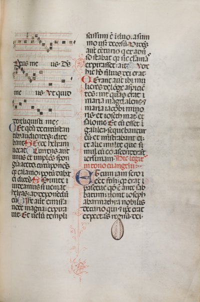Missale: Fol. 129: inneholder musikk for Hely Hely Lama etc. innenfor St. Mattion Passion, 1469. av Bartolomeo Caporali