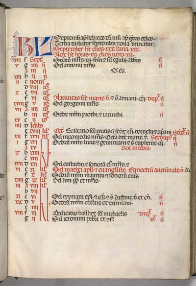 Missale: Fol. 7r: September kalenderside, 1469. av Bartolomeo Caporali