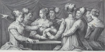 En gruppe elegant kledde mennesker som spiller kort, 1740-68 av Bartolomeo Crivellari