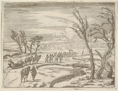 Francesco I d'Este, til tross for sitt ubehag, viser sin fromhet mens han reiser i snøen..., 1659. av Bartolomeo Fenice