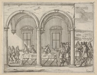 Francesco I d'Este opprettholder seg selv mens han var på sin krigskampanje, fra L'Idea di un Principe ..., 1659 av Bartolomeo Fenice