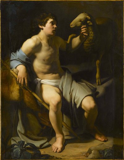 Døperen Johannes holder en sau. av Bartolomeo Manfredi