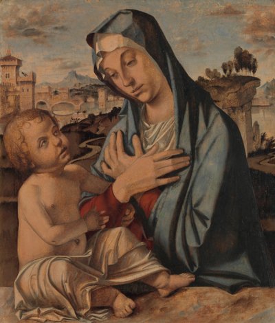 Madonna forguder barnet. av Bartolomeo Montagna