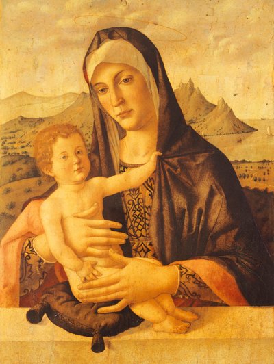 Madonna og barn sittende, av Bartolomeo Montagna (cirka 1450-1523) av Bartolomeo Montagna