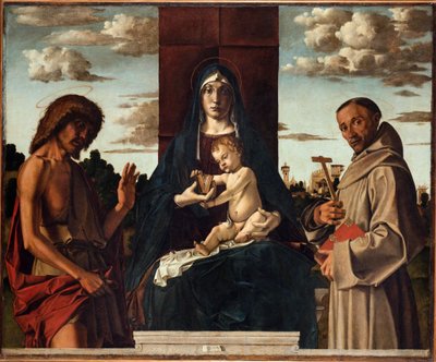 Jomfru og barn med de hellige Frans og døperen Johannes par Montagna, Bartolomeo (1449-1523). Olje på tre, størrelse: 148x180, ca 1485, Fondazione Cini, Venezia av Bartolomeo Montagna