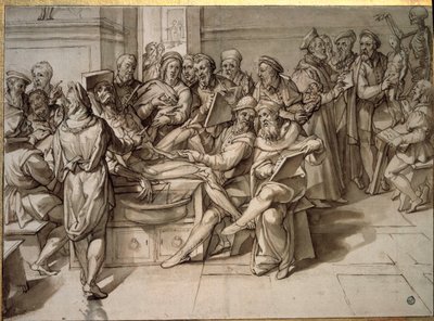 Anatomiforelesning holdt av Michelangelo Buonarroti dit Michelangelo (Michelangelo eller Michel Ange av Bartolomeo Passarotti