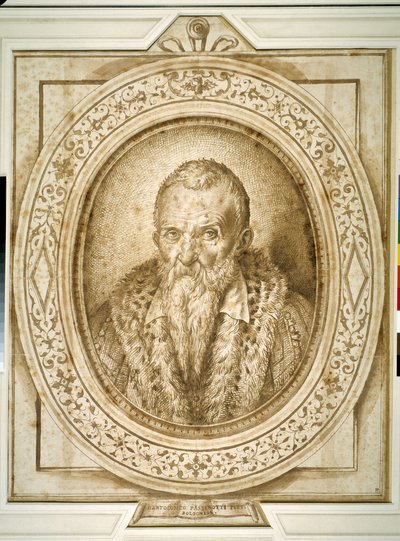 Selvportrett i alderdommen, med simulert innramming (penn og brunt blekk på papir) av Bartolomeo Passarotti