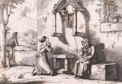 En datter som ber til Madonnaen for sin syke mor, etsning av Bartolomeo Pinelli (Roma av Bartolomeo Pinelli