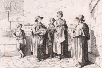 Blind mann synger og spiller, etsning av Bartolomeo Pinelli (Roma av Bartolomeo Pinelli