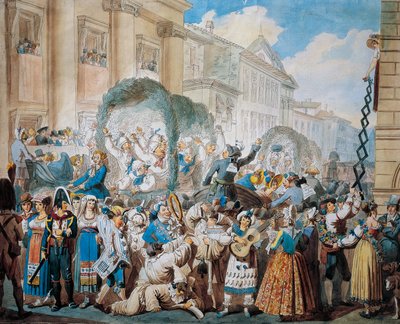 Ridderlig scene ved San Carlo al Corso i Roma, av Bartolomeo Pinelli (1781-1835) av Bartolomeo Pinelli