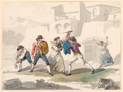 Tegning, En huslig tvist i Tivoli, 1807–08 av Bartolomeo Pinelli