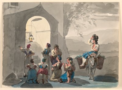 Tegning, Ave Maria i Tivoli, 1807–08 av Bartolomeo Pinelli