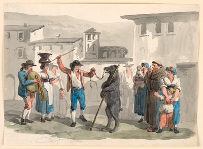 Tegning, Den dansende bjørnen, 1807–08 av Bartolomeo Pinelli