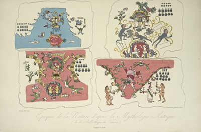 Epochs of Nature, etter den aztekiske mytologien, fra Vatikanets bibliotek, illustrasjon fra 'Views of the Cordilleras and Monuments of the Indigenous Peoples of America' av Alexander von Humboldt og Aime Bonpland av Bartolomeo Pinelli