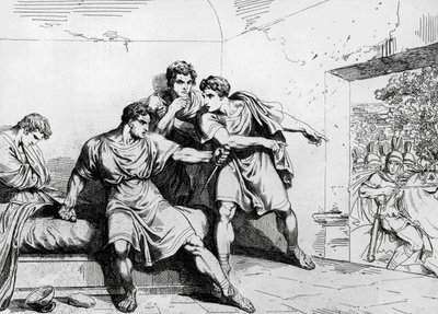 Neros død, fra keiseres historie, fra Ottavio, gravering av Bartolomeo Pinelli (1781-1835), Roma av Bartolomeo Pinelli