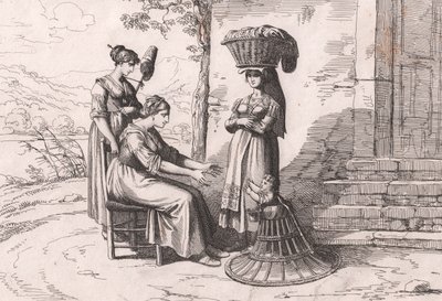 Romerske kvinner i tradisjonelle kostymer, etsning av Bartolomeo Pinelli (Roma av Bartolomeo Pinelli