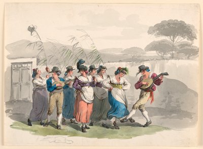 "Saltarello Romano," Dansende bønder i nabolaget til Roma av Bartolomeo Pinelli