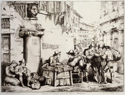 Skriver på Montanara-plassen i Roma av Bartolomeo Pinelli