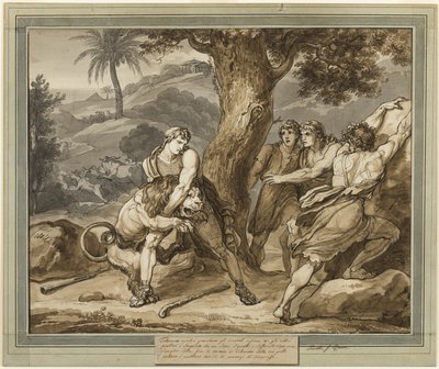 Telemachus kjemper mot løven, fra The Adventures of Telemachus, bok 2 av Bartolomeo Pinelli