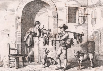 Carnacciaro, gateselger av kattekjøtt, etsning av Bartolomeo Pinelli (Roma av Bartolomeo Pinelli