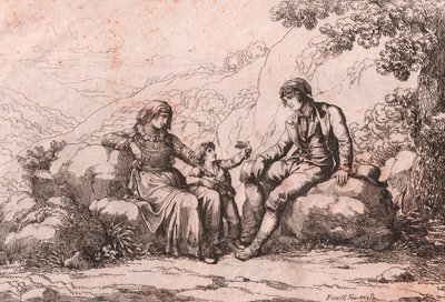 To vanlige med en baby, Schiavi, Abruzzo, etsning av Bartolomeo Pinelli (Roma av Bartolomeo Pinelli