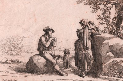 To vanlige med en baby og en hund i Fraine, Abruzzo, etsning av Bartolomeo Pinelli (Roma av Bartolomeo Pinelli