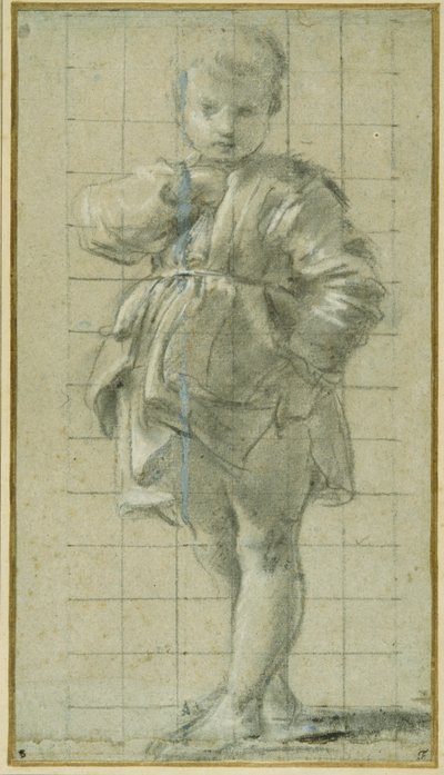 En ung gutt står (svart kritt på carta azzurra) av Bartolomeo Schedoni