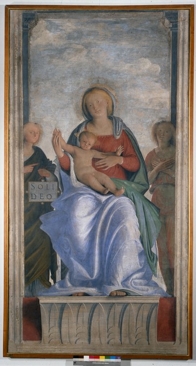 Madonna og barn og to engler av Bartolomeo Suardi Bramantino
