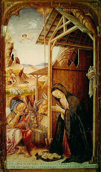 Julekrybbe, sentralpanel fra en conversano polyptch, 1475 (tempera på panel) av Bartolomeo Vivarini