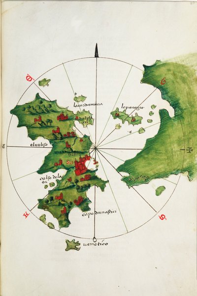 Khios og tilstøtende fastland, ca. 1485 (vellum) av Bartolomeo da li Sonetti