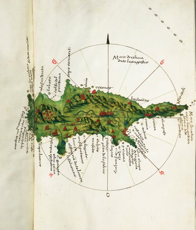 Kart over Kypros, ca. 1485 (vellum) av Bartolomeo da li Sonetti